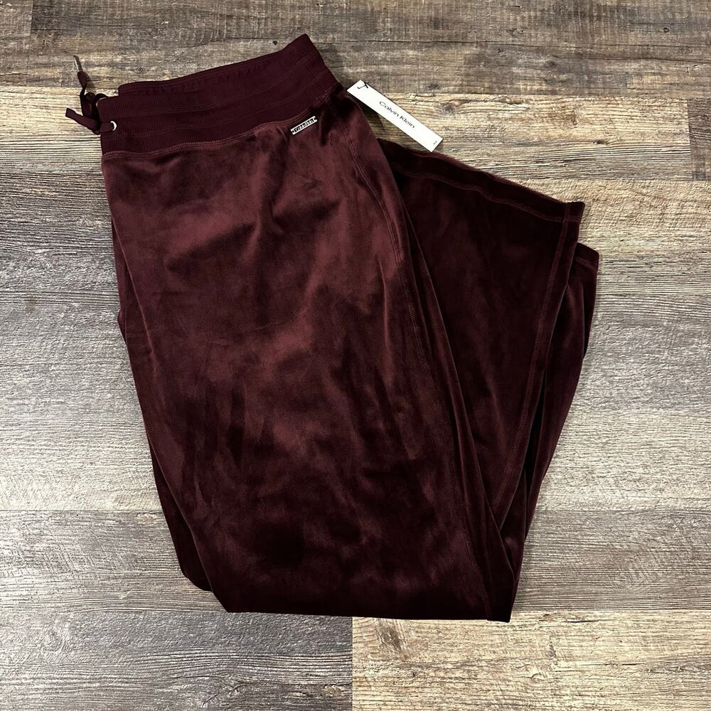 Calvin Klein Women's Burgundy Velvet Solid High Rise Trousers Pants Size 3X NWT